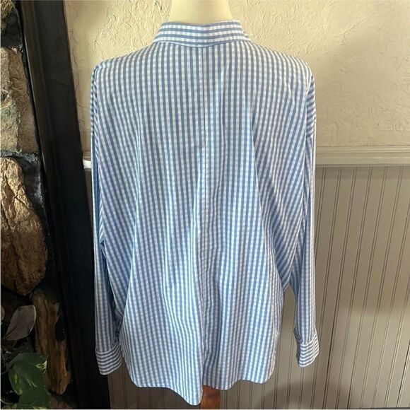 Chaps Blue and White Checkered Popover Top size L - Picture 2 of 6